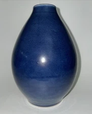 PEWABIC Art Pottery Detroit Dark Blue Vase 6.75” Tall Teardrop Shape