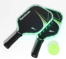 Reebok LED Pickleball Set Fiberglass Paddles Light-Up Balls Set for 2, Green