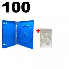 100 STANDARD Solid Blue Color Single DVD Cases & 100 OPP Bags
