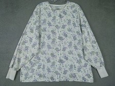 Fundamentals by White Swan Large White Floral Snap Front Scrub Top