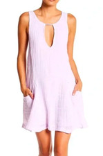 Free People Smooth Sailing Mini Dress Gauzy Beach Lavender Linen Keyhole A-Line