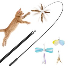 Natural Feather Cat Toys for Indoor Cats Retractable Kitten Wand 60inch Safe ...