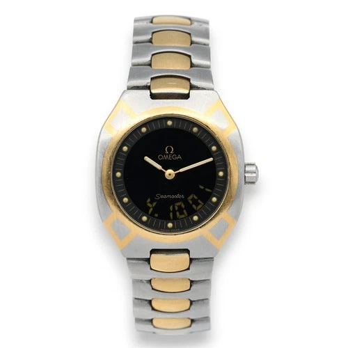 VINTAGE GENTS OMEGA SEAMASTER POLARIS DIGITAL ANALOG WRISTWATCH SS GOLD PLATE