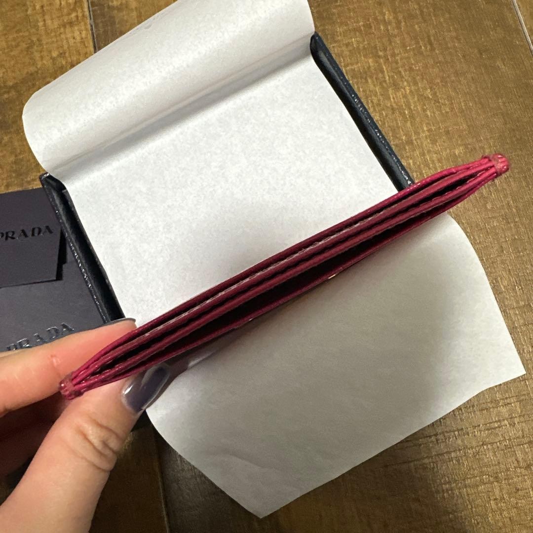 PRADA Saffiano Leather Card Case Pink Goat Leather Compact Wallet thumbnail 5