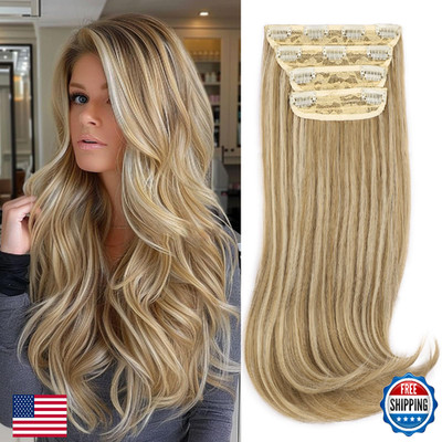 FREEMEIGE Blonde Straight Layered Clip-in Hair Extensions 20'' Thick