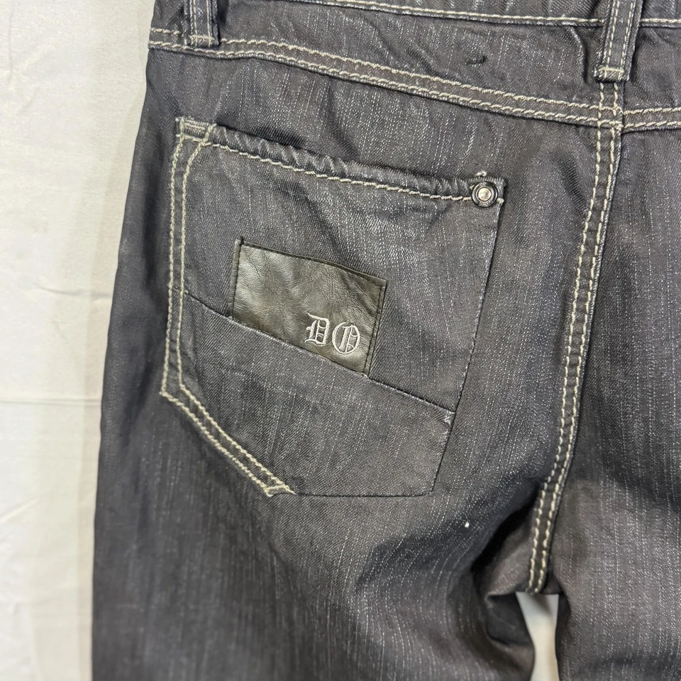 Do Denim Jeans Mens 36x33 Black Straight Leg Distressed Stitch Biker DG Moto - Image 4 of 4