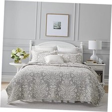 - Quilt Set, Reversible Cotton Bedding with Matching Shams, Home King Gray