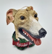 Greyhound Whippet Holiday Kisses Christmas Ornament Resin Dog Bust Wreath 3"
