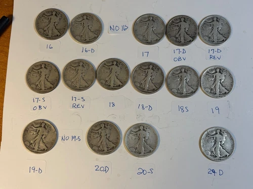 Walking Liberty Half Dollar ** 15 coin lot ** EARLIER DATES! Fair - VG Condition