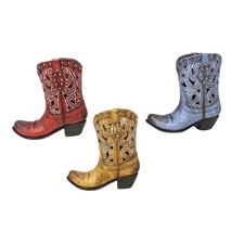 Boot Vase Set of 3 – Assorted Resin Cowboy Boot Vases, Rustic Western Décor