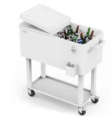 VINGLI 80 Qt White Rolling Party Cooler, Bottle Opener, 100 Cans/55 Bottles