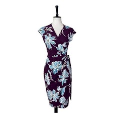 Lark & Ro Wrap Dress Side Tie Cap Sleeve Purple Blue Floral Women’s Size Small