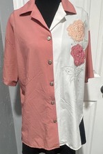 VTG 80s Bonnie Blair Button-up Floral Pearl M/L Grandmacore Pink White USA Made