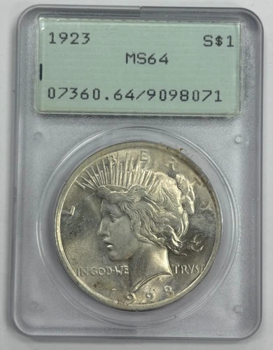 1923 US Silver $1 Peace Dollar PCGS MS64 Gen 1.2 Rattler Holder