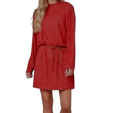 Coastal Chic Rip Curl Lunar Tides Marled Red Long Sleeve Belted Dress Size Med