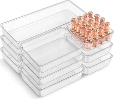 Clear Plastic Drawer Organizer Sets, 3 Sizes Vanity Organizer Trays Stackable