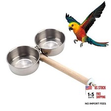 Bird Perch with Feeder CupsBowls Stainless Steel Odorless with Holder 7.9 inch