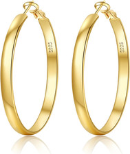 5Mm Wide Gold Hoop Earrings for Women,Sterling Silver Hoop Earrings Large Silver