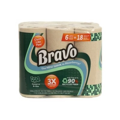 Bravo Paper Towels - 6 Rolls - takes up less space on your counter top.