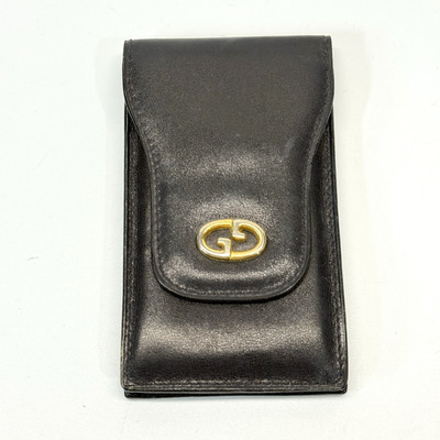 Vintage Gucci Case Black Leather Cigarette Multi Pouch 4.5''