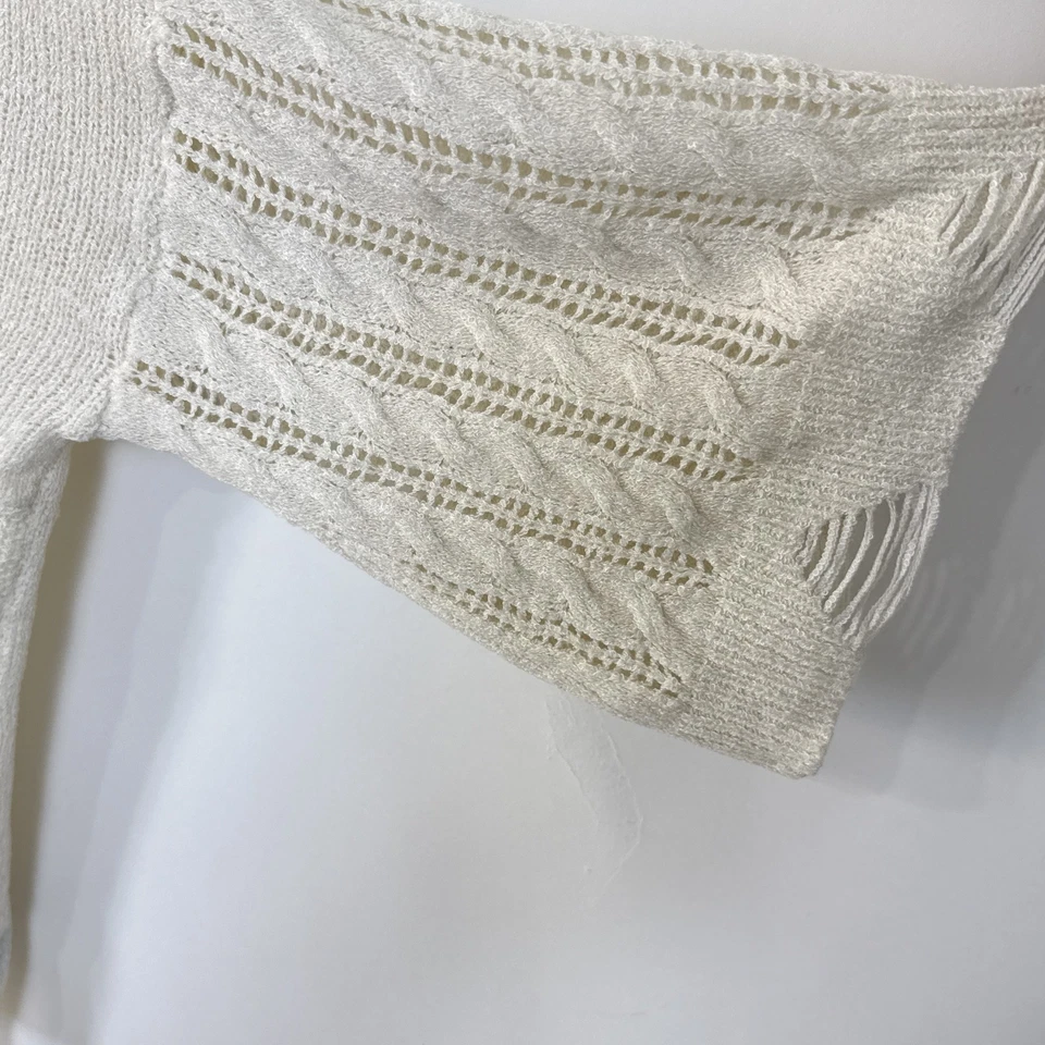 POL Boho Oversized Slouchy Pullover Sweater Size M Cream Stars Cable Knit - Image 4 of 4