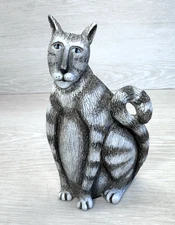 Marsha McCarthy Grey Tabby Cat w Blue Eyes Figurine 6” Vintage Collectors Item