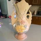 New ListingHull Floral double swan Art Pottery Vase ATT-12 1/2 Beige Yellow Pink GreenMatte