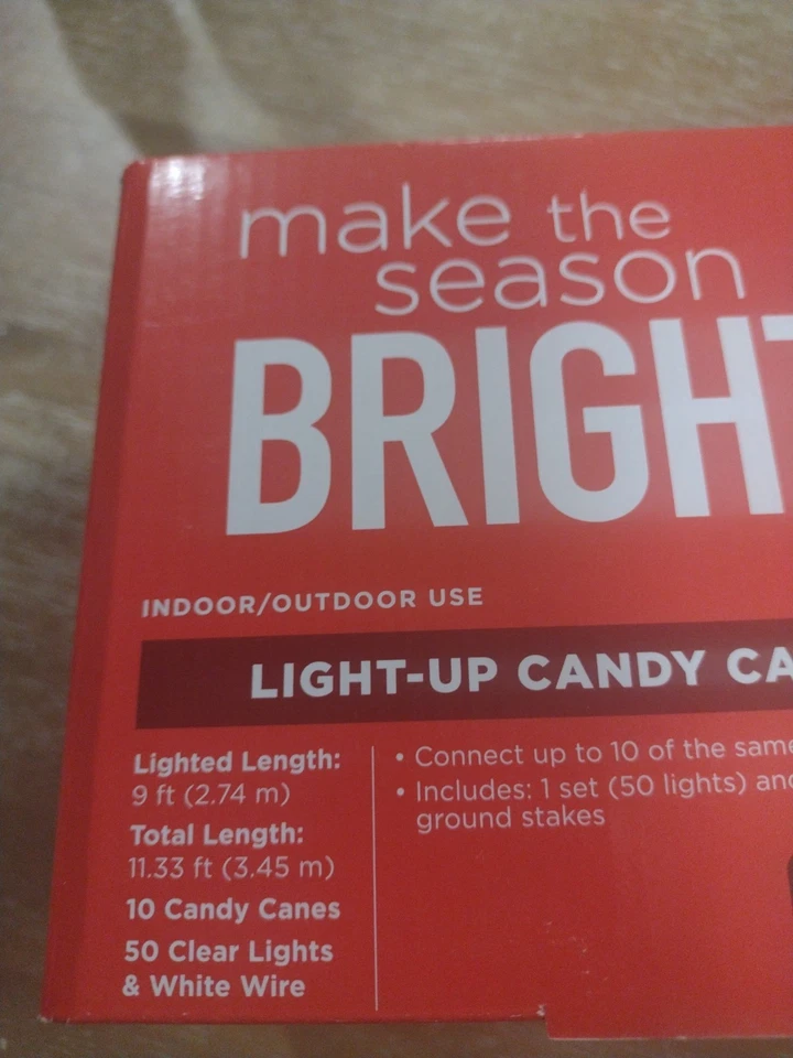 Make the Season Bright 10ct Light Up Candy Canes. 9 Feet 10 Candy Canes. New Box - Image 3 of 4
