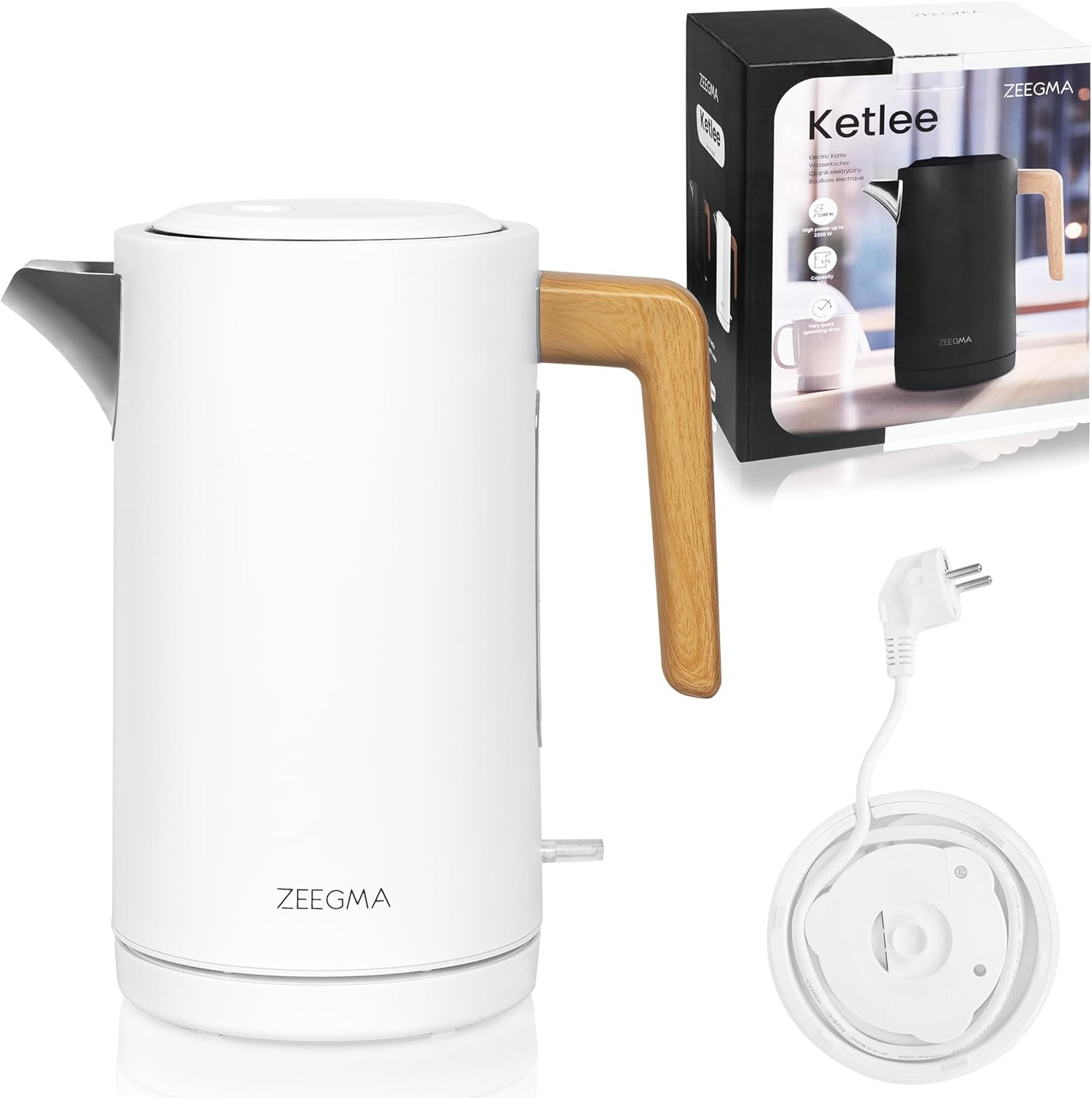 KETLEE Bollitore Elettrico Senza Fili 1,7 L per Tè Caffè, Potenza 2200 W, Indica