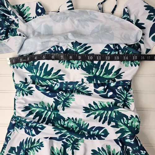 Women's Green Tropical Print Ruffled Off The Shoulder Swim Dress Size L NWT - Picture 11 of 15