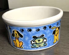 CUTE Heavy Ceramic DOG DISH BOWL 6"x3" Colorful BLUE Decorated DISHWASHER SAFE