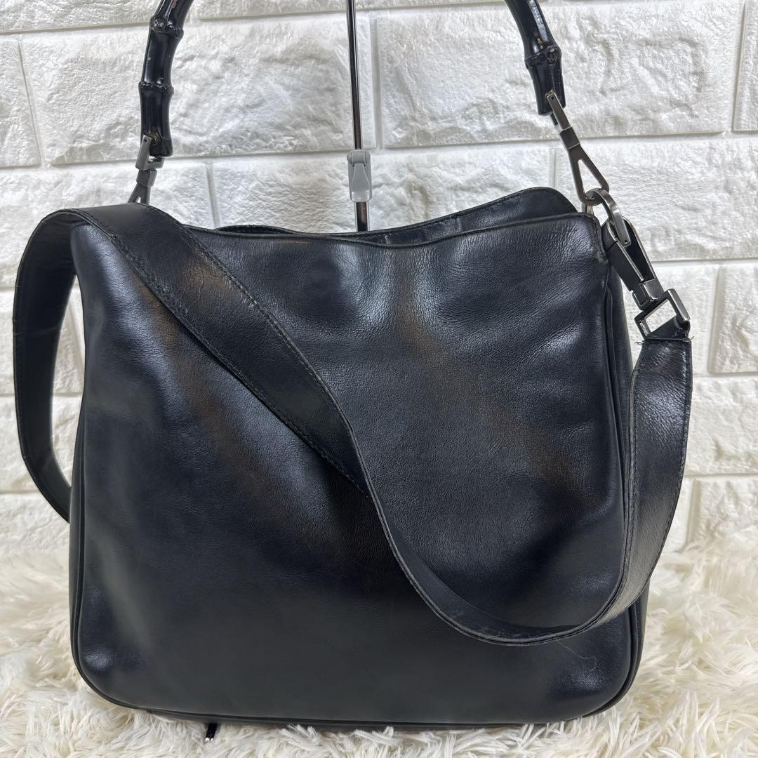 GUCCI Bamboo 2Way Leather Shoulder Bag Handbag