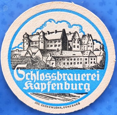 Alter Bierdeckel Schlossbrauerei Kapfenburg um 1940-50 mit Impressum