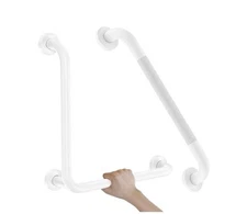 Angled Grab Bar 16” With 20” L-Shaped Safety Grab Bar-White Stainless Steel