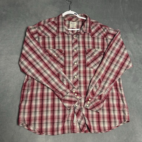 Lucky Brand Pearl Snap Button Cotton Shirt Men XXL Western Long Sleeve Red Plaid