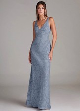 Azazie Tianna bridesmaid dress dusty blue floor length v-neck