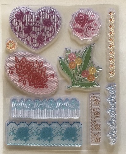 Lace effect border edge flower plant heart rose detailed clear craft stamp set - Picture 1 of 7