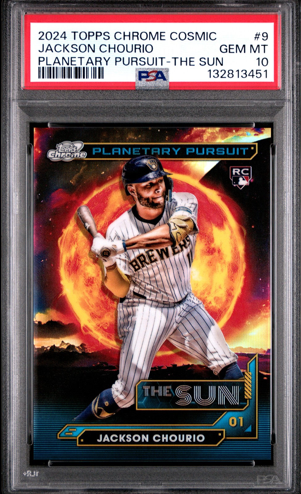 2024 TOPPS CHROME COSMIC PLANETARY PURSUIT THE SUN #9 JACKSON CHOURIO PSA 10