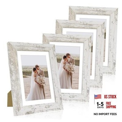 5x7 Picture Frame Set of 4, Made of Real Glass and 5x7 in Distressed White