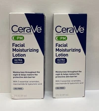2 Packs CeraVe PM Facial Moisturizing Lotion Ultra Lightweight 3 oz Each