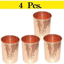 Hammered Copper Water Glass Tumbler Cup Mug Good Health Benefit 300ml Pack 4