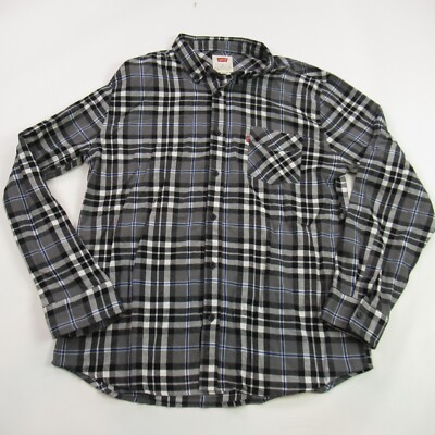 Levis Shirt Mens XL Long Sleeve Button Up Pocket Plaid Western Strause
