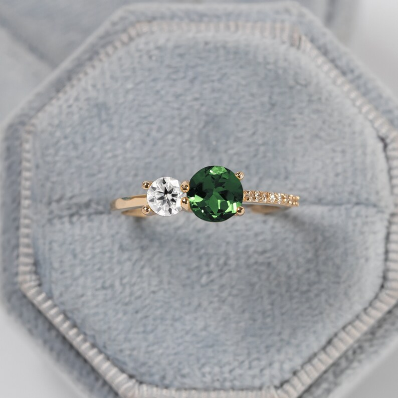 Green Tourmaline Silver Engagement Ring – Elegant Birthday Gift for Her-image