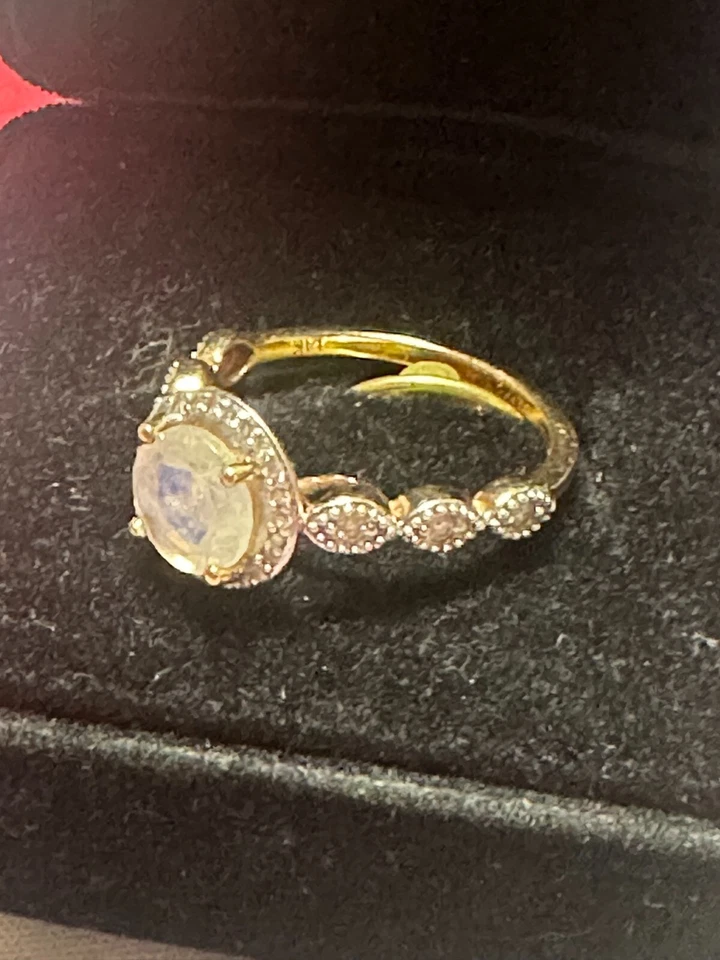 Anillo de diamantes piedra lunar - oro rosa macizo de 14kt - talla 7  Foto 4 de 4