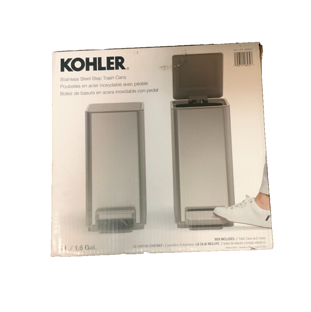 Kohler 6L Stainless Steel Step Trash Bin – 2 Pack, Soft-Close Lid, Durable