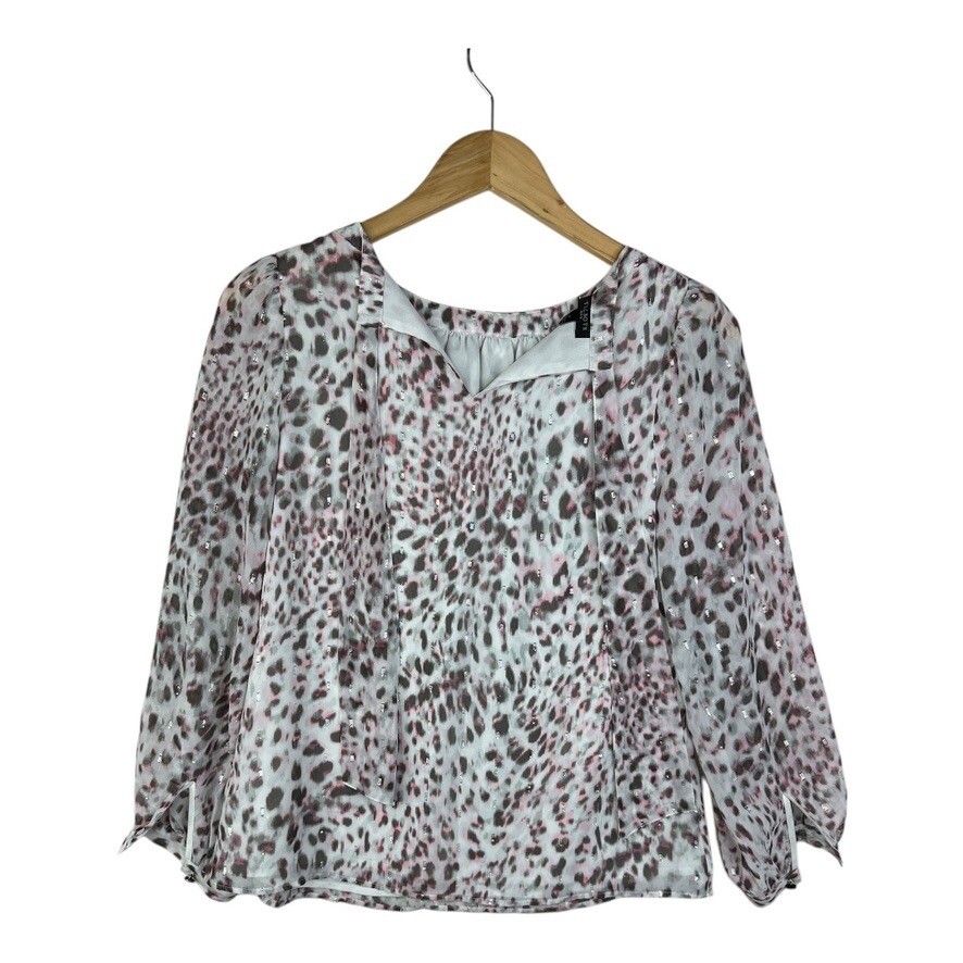 Talbots Pink Metallic Animal Print Tie Back Flowing Blouse Size Petite ...