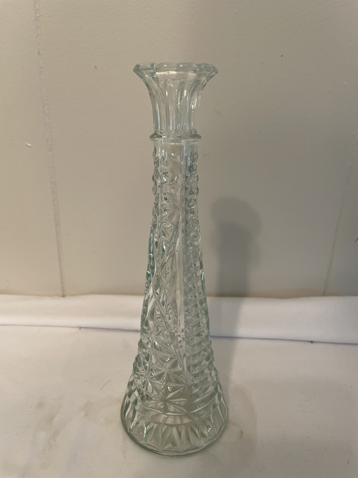 Vintage Clear Cut Glass Bud Vase 9" eBay
