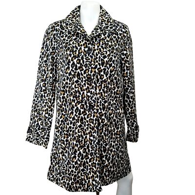 Forever 21 Trench Coat Jacket M Black Leopard Pocket Button