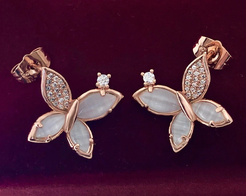 Edel Schmetterlinge Ohrringe Ohrstecker Perlmutt Zirkonia 750er RG 18K Rosegold - Bild 3 von 4