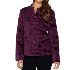 Isaac Mizrahi Live Velvet Scroll Jacquard Snap Front Jacket QVC